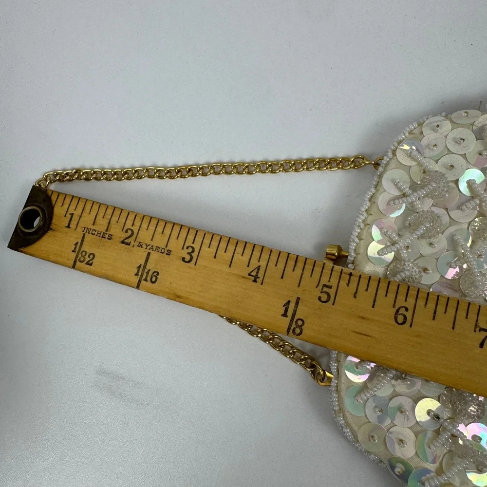 Vtg 1960s Hong Kong Beaded Sequin‎ Evening Bag White Iridescent Bridal Purse